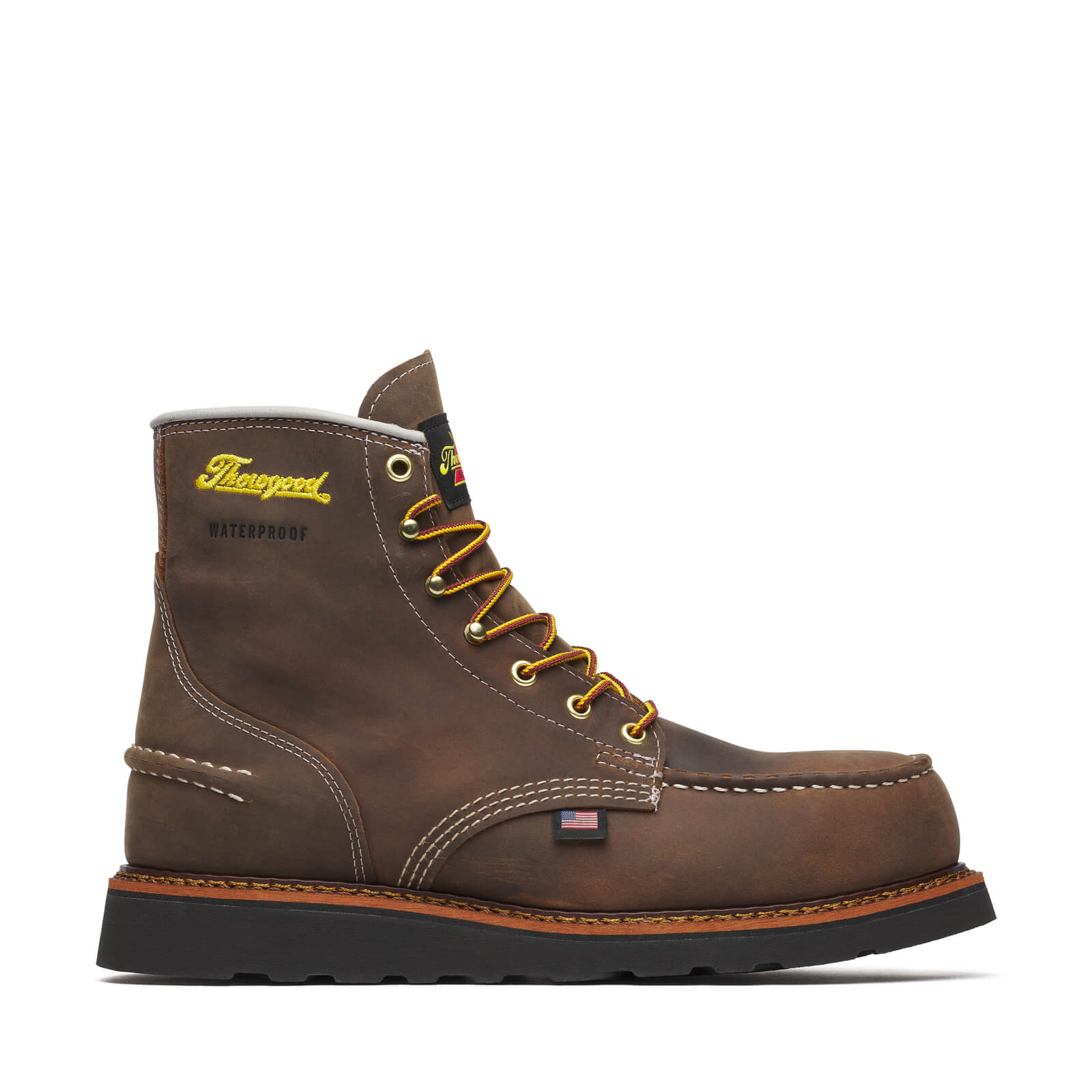 Thorogood 1957 Series WP 6″ Crazy Horse Steel Moc Toe Blk Wedge Boots 804-3676