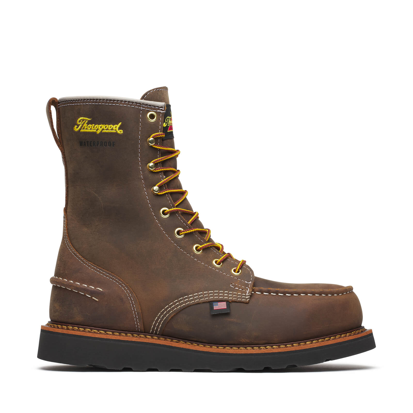 Thorogood 1957 Series WP 8″ Crazy Horse Steel Moc Toe Blk Wedge Boots 804-3878