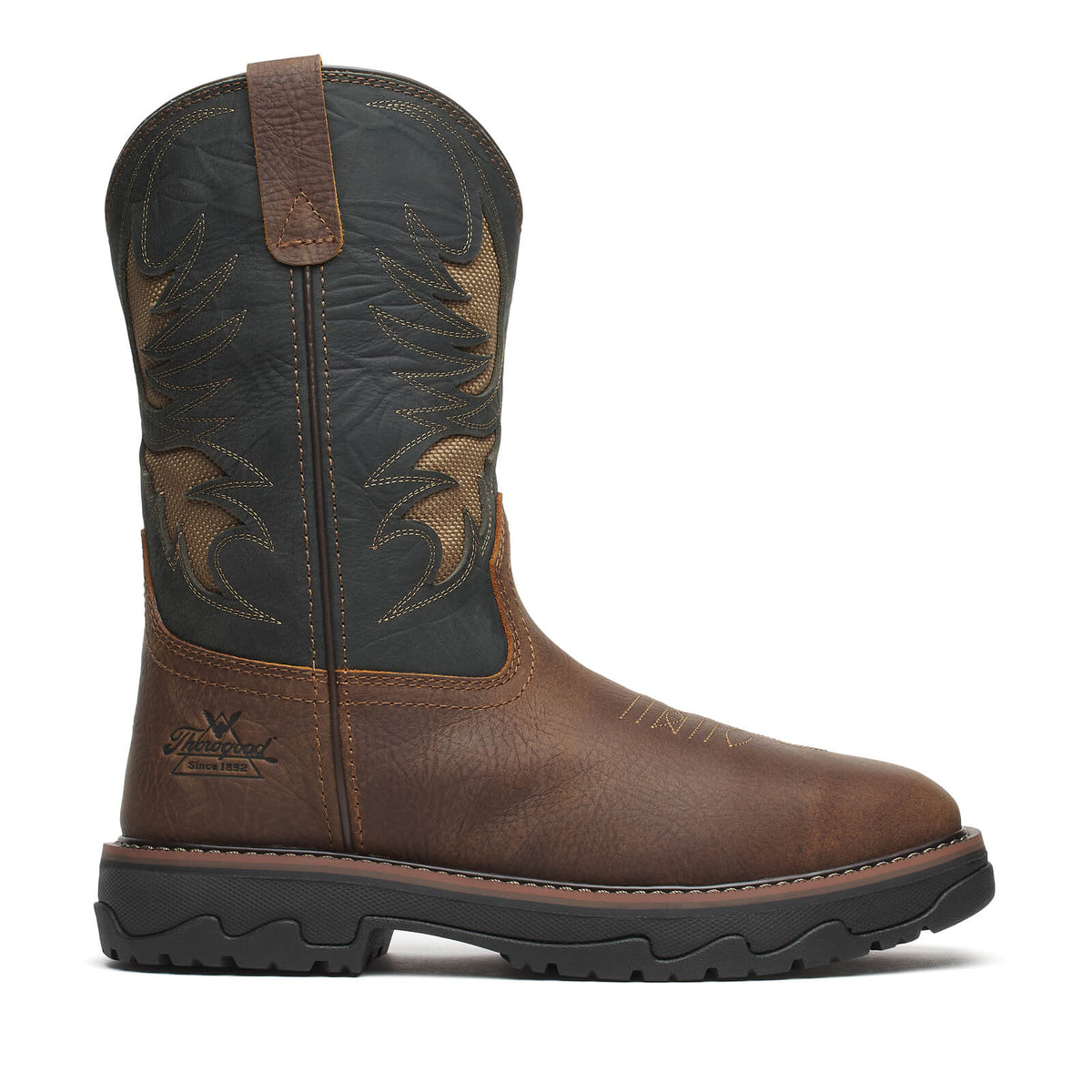 THOROGOOD BUFFALO RIDGE 11″ BROWN/COBALT NANO SQ TOE BOOTS 804-4339