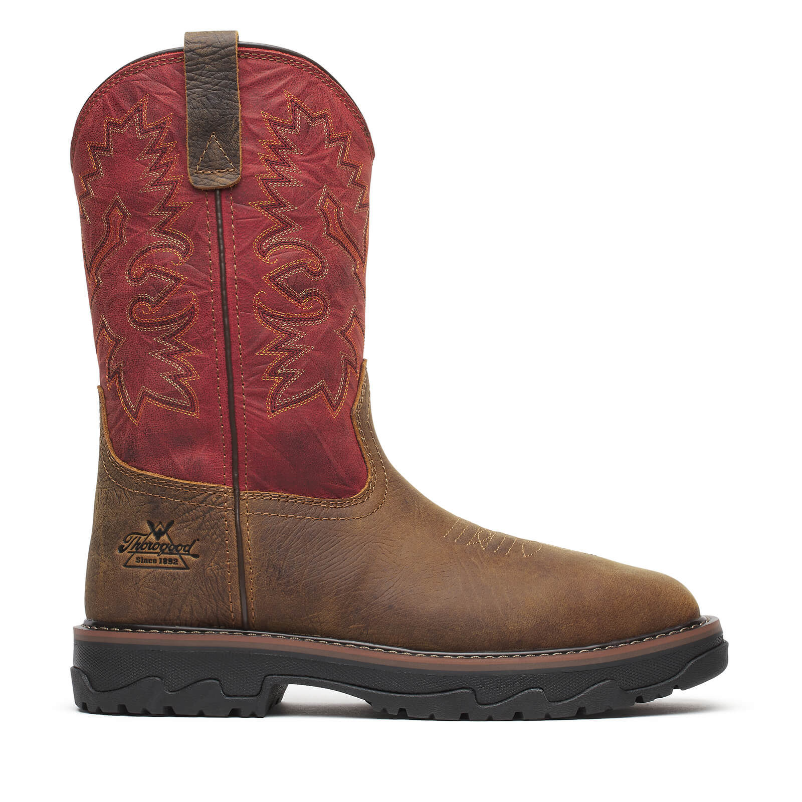 Thorogood Buffalo Ridge WP 11″ Brown/scarlet Nano Sq Toe Boots 804-4341