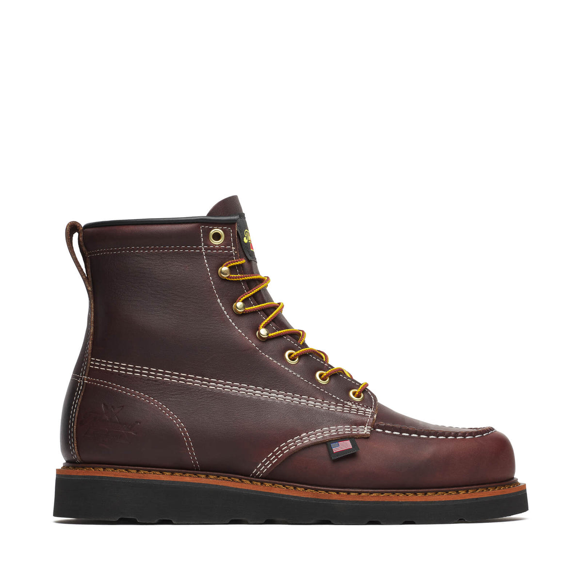 THOROGOOD AMERICAN HERITAGE 6″ BLACK WALNUT MOC TOE BLK WEDGE BOOTS 814-4266