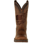 Rebel™ by Durango® Brown Distressed Flag Embroidery Western Boot