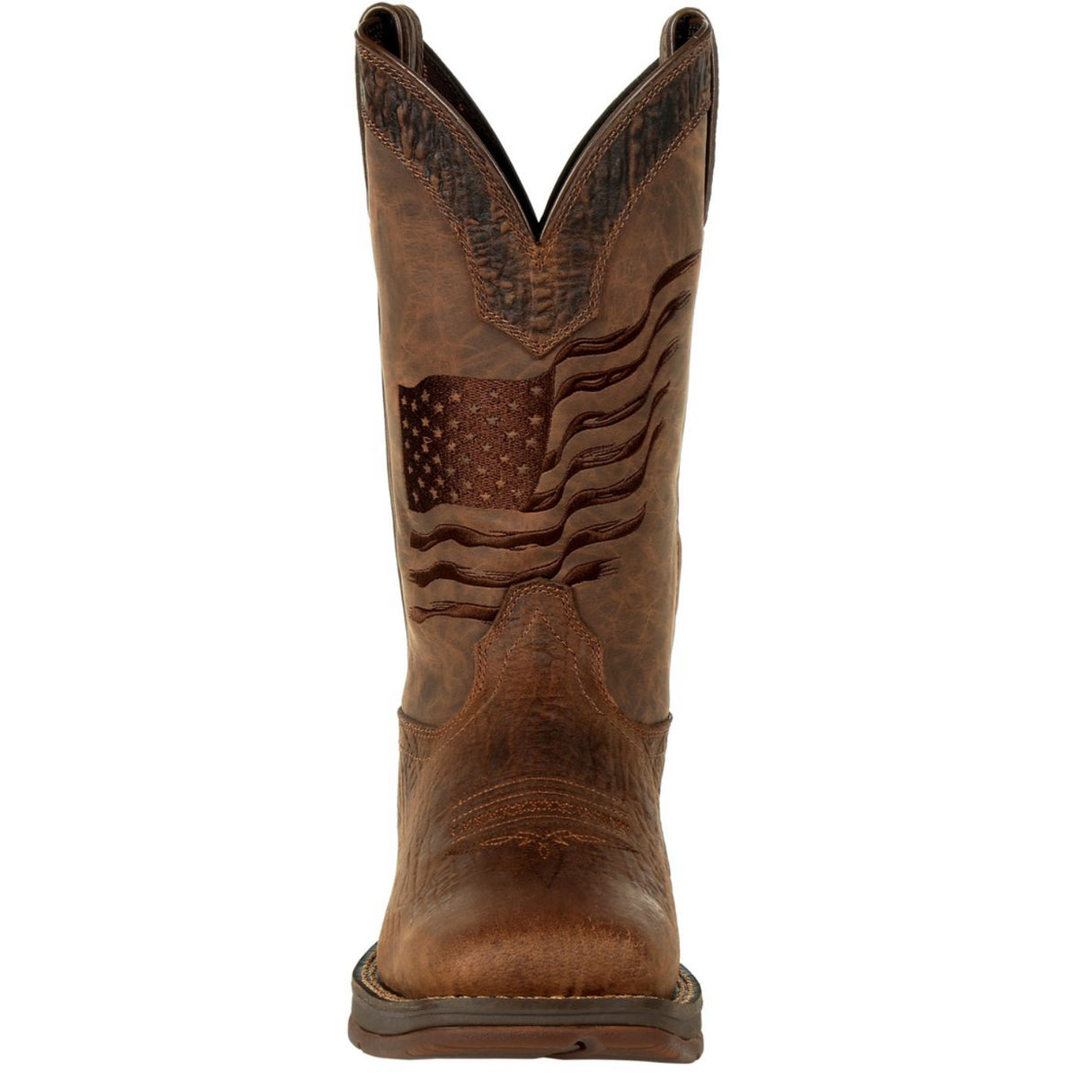 Rebel™ by Durango® Brown Distressed Flag Embroidery Western Boot