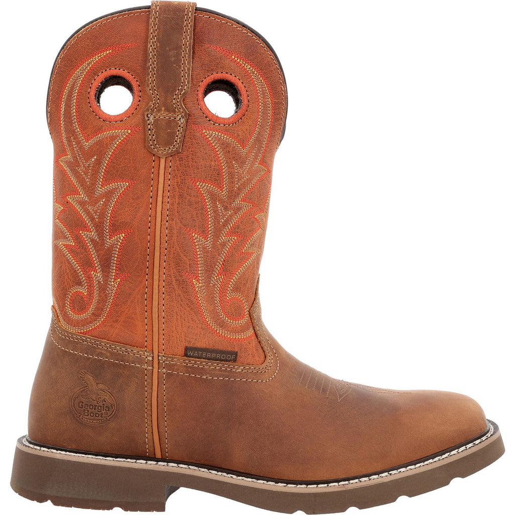 Georgia Boot Core 37 Western 11" Waterproof Pull-On Work Boot in Brown/Rust